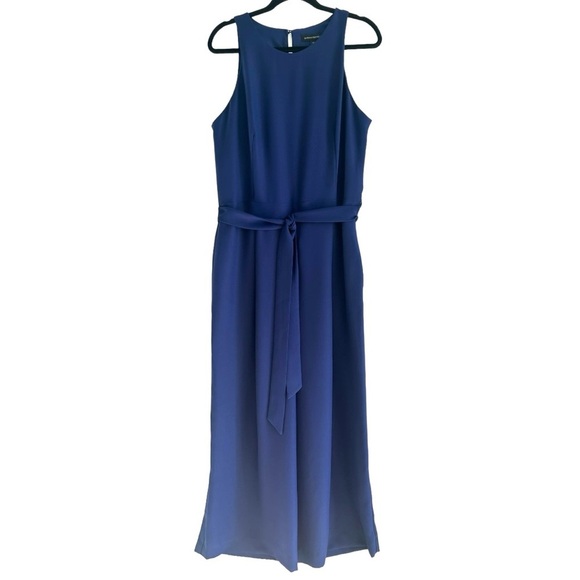 BANANA REPUBLIC Royal Blue Cropped Wide Leg Belted Jumpsuit Size 12 Tall - Picture 1 of 10